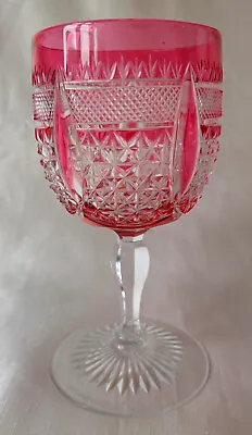 Buy A Cranberry Overlay Brilliant Cut (Multi Cut Pattern) Wine Glass E20thC • 65£
