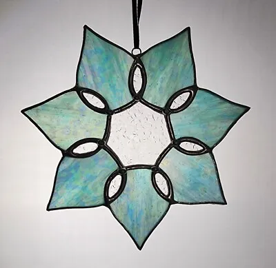Buy Handmade Stained Glass Snowflake Suncatcher Aqua Clear Star Flower - 6.25  • 33.62£