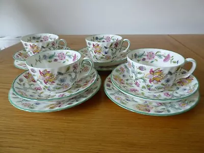 Buy 4 Minton Haddon Hall Trios - Cups Saucers Plates - Seconds • 35£