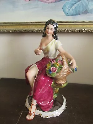 Buy Antique Dresden Germany Porcelain Figurine Girl With Basket Of Flowers 7.5   • 118.59£