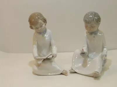 Buy Lladro Nao Porcelain Pair Of 'bedtime' Children Figurines - Ex. Vintage Cond. • 18£
