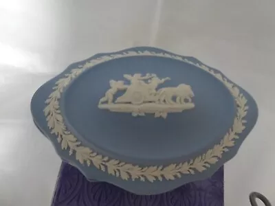 Buy Wedgwood Blue Jasperware Oval Scalloped Edge Candy Box With Original Box -VGC • 1.75£