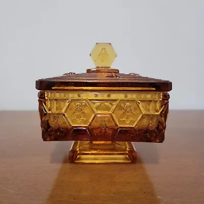 Buy Fenton Honeycomb Honey Bee Amber Glass Square Footed Candy Dish  • 52.18£