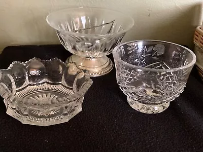 Buy 3 Crystal Serving Bowls, Wedgwood, Heisey, 1 Divided Bowl, Foot Marked Sterling • 26.56£