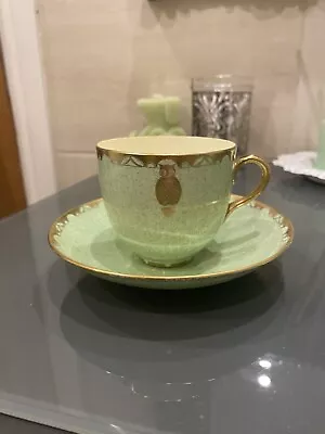 Buy Vintage Tea Cup And Saucer Set Green - Crown Staffordshire ? - Harcourt China ? • 12.99£