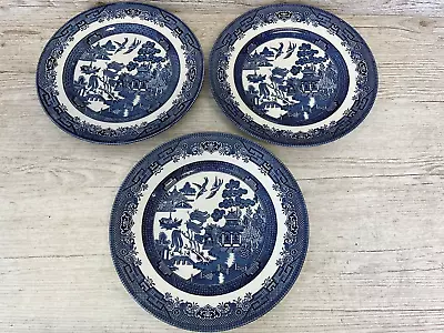 Buy 3 X Churchill China Vintage Blue Willow Pattern Pottery 9.5 Inches Dinner Plates • 19.99£