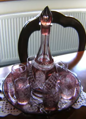 Buy Vintage Cut To Clear Crystal Glass Decanter Glasses Crystal Glass Tray Amethyst • 145£