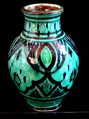 Buy Vintage Moroccan Safi Hand Ceramic Pottery Vase Green & Black • 49.99£