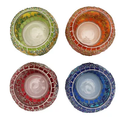 Buy 4pcs/Set Mosaic Glass Candlestick Colourful Mosaic Glass Candle Holder Decor Bst • 26.06£