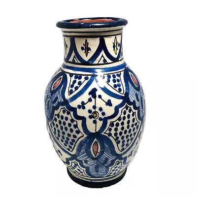Buy Vintage Moroccan Red Clay Vase Handpainted Safi Signed Blue And Umber 8.5  • 52£