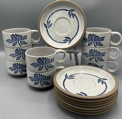 Buy MINT!  Set Of 8 MIDWINTER Stoneware Cups & 8 Saucers Blue Flower ENGLAND • 75.76£