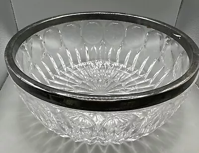 Buy Vintage Leonard Italy Lead Crystal Serving Bowl With Silver Plate Rim 9 D • 14.59£