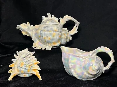 Buy Rare Antique 1910 Seashell Tea Set Teapot Bayreuth Pearl Ocean Shells Beach Gift • 158.19£