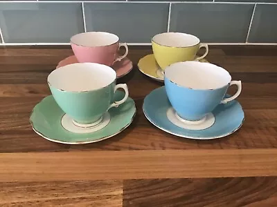 Buy 4 X Colclough Harlequin Ballet Cups & Saucers Blue Green Yellow Pink. • 9.99£