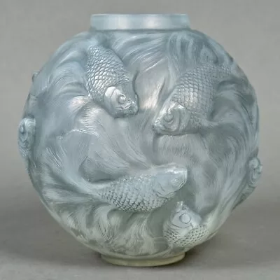 Buy René Lalique R.Lalique Glass Fishes Blue Patina Opalescent Glass Patina Formosa Vase • 2,783.56£