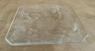 Buy Square Etched Glass Plate Vintage Depression Carnival Ware Clear Grapes Fruit • 21.53£