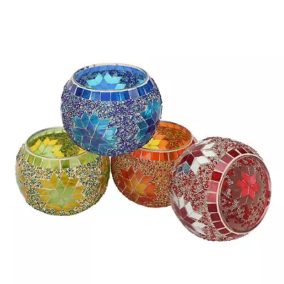 Buy 4pcs Mosaic Glass Candlestick Hand Made Colourful Romantic Mosaic Glass C LSO UK • 32.09£