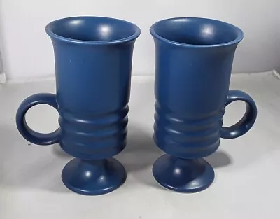 Buy Set Of 2 Vintage Retro Stoneware Irish Coffee Pedestal Mugs Blue   • 12£