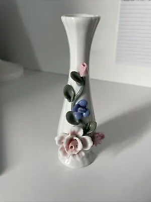 Buy Vintage Ceramic Floral Miniature White Trumpet Vase Pottery Flowers • 6£