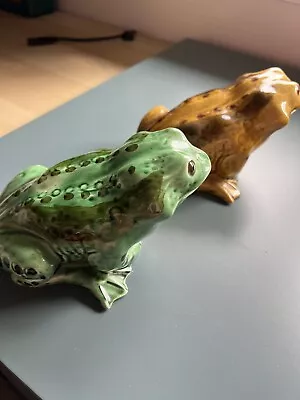 Buy 2 X Attractive  Pottery 'frog' Money Boxes - One Green, One Mustard Colur • 6£