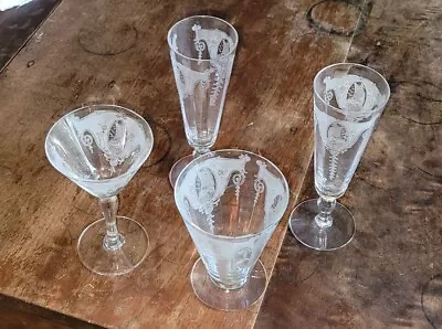 Buy CHIPPED Lot Of TIFFIN Clear Etched ISABELLA Glasses: Flutes, Liquor, Juice CHIPS • 19.21£