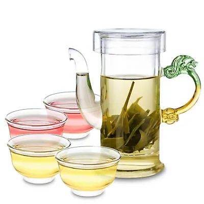 Buy 5in1 Tea Set - 1x 220ml Heat Resistant Clear Glass Flower Teapot + 4* 30ml Cups • 16.42£