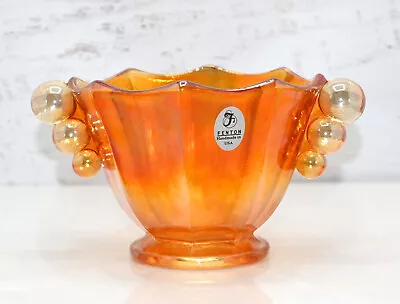 Buy Vintage Fenton Art Glass Panel Nut Dish Bowl Orange Art Glassware Ball Handles • 33.20£