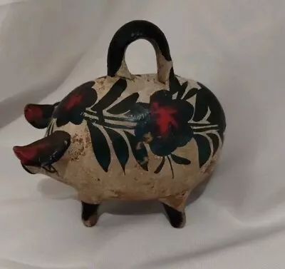Buy Vintage Mexican Pottery Piggy Bank Handmade Hand-painted Original Patina • 33.07£