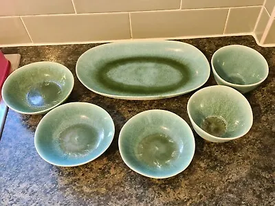 Buy M&S Green Reactive China Dinnerware Party Platter And Bowls VGC  • 22.99£