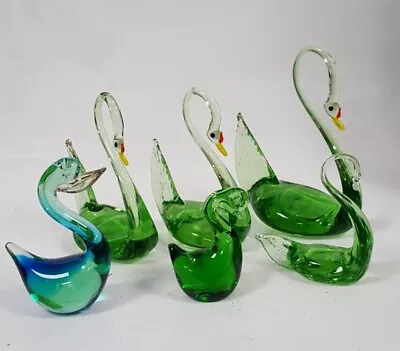 Buy Selection Of 6 Cut Glass Art Deco Swan/Duck/Bird Ornaments Coloured Decorative • 9.99£