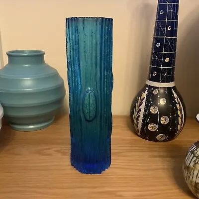 Buy Japanese Art Glass Vase Acura Blue 1970s Mid Century • 30£