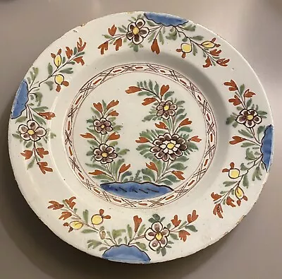 Buy Fine Antique English Delft Polychrome Floral Plate Circa 1750 • 130£