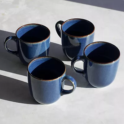 Buy Set Of 4 Dark Navy Blue Glazed Coffee Mugs Stoneware 380ml Tea Hot Drink Cups • 27£