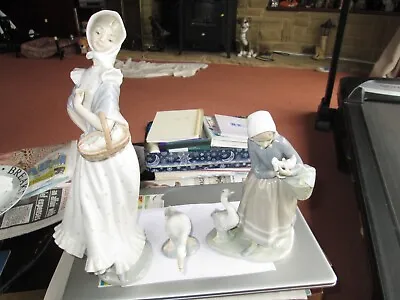 Buy 2 Lladro 1 Nao Item Lady/goose 9ins Single Goose, Lady With Basket.13ins. • 25£