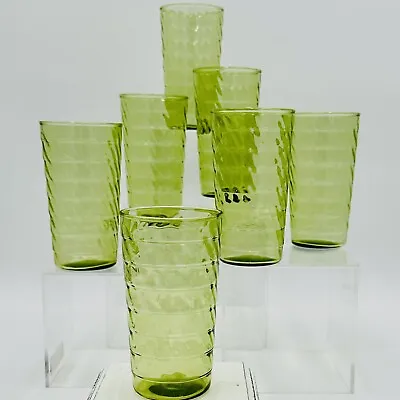 Buy 7 ANCHOR HOCKING 12 Oz Avocado Green Glass Tumblers Glasses Jubilee Design MINT • 35.62£
