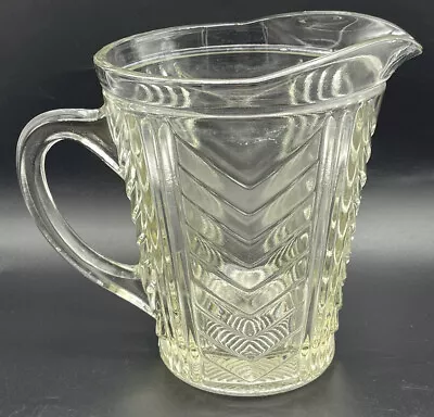 Buy Vintage Large Pressed Clear Glass Chevron Arrow Embossed Design Pitcher Jug • 5.99£