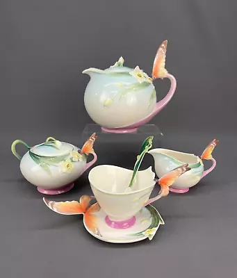 Buy Franz Porcelain Papillon Butterfly Tea Pot + Tea Cup + Creamer + Sugar; Mint • 235.38£