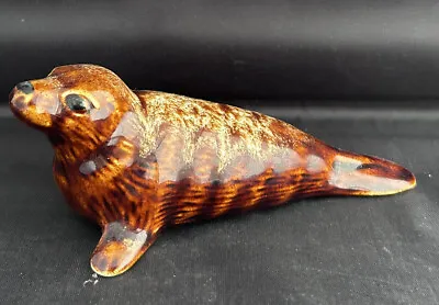 Buy Vintage Ceramic Seal Figurine Brown Lava Glaze Art Pottery • 13£