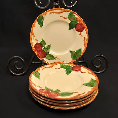 Buy Franciscan Apple 5 Dessert Plates 6 3/8  Embossed Red Green Brown USA 1958-1966 • 46.31£
