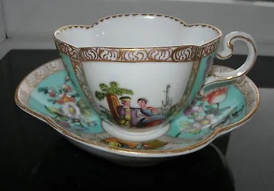 Buy Dresden - Quatrefoil Teacup & Saucer - Watteau Panels  - C 1880 • 50£