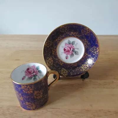 Buy Paragon China Demitasse Cup And Saucer Double Warrant Colbat Blue Rose Gilding • 28.50£
