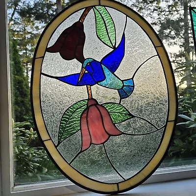 Buy Vintage Oval Leaded STAINED GLASS Hummingbird Suncatcher 21 × 16  Free Shipping  • 128.04£