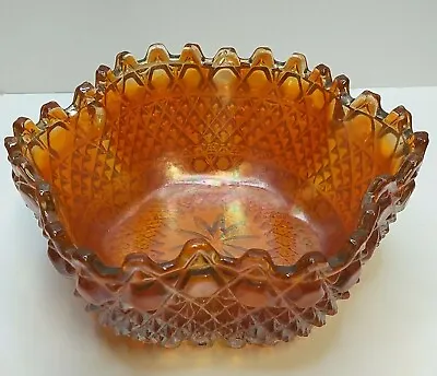 Buy Vintage Marigold Orange Carnival Glass Bowl Star Flower Shaped Dish Decorative • 10.43£