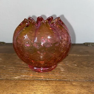 Buy Vintage Fenton Cranberry Iridescent Dimpled Rose Bowl Crimped Edge EVC • 33.63£