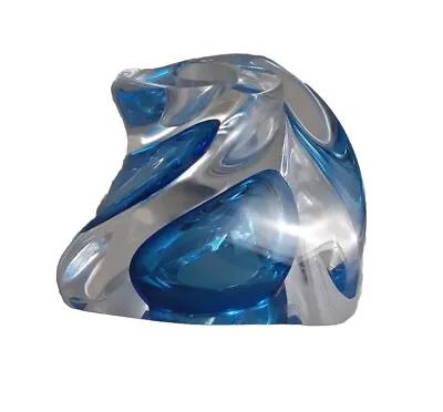 Buy MCM Val Saint Lambert Fine Handblown Crystal Glass Blue Candlestick Holder 3  • 28.35£