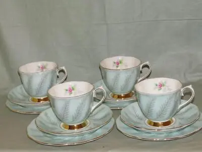 Buy 4 Royal Albert Rosamund Bone China Trios Tea Cups, Saucers & Side Plates • 25£
