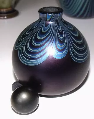 Buy OKRA Iridescent Blue Nebula Swirl Glass Perfume Bottle 8.5cm Unsigned • 39.95£