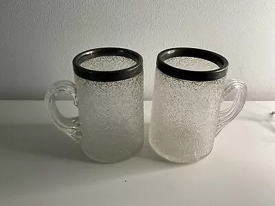 Buy Vintage Crackle Glass Tankards With White Metal Rim X 2 • 12.50£