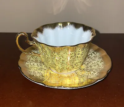 Buy Vintage Adderley TEA CUP & SAUCER Gold Leaves On Yellow H-1222 China England • 14.41£