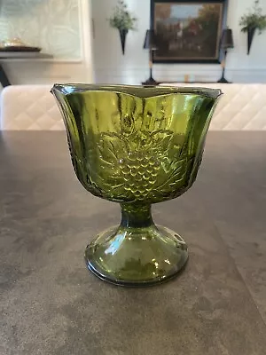 Buy VTG Indiana Green Glass Harvest Design Compote Pedestal Bowl • 3.62£